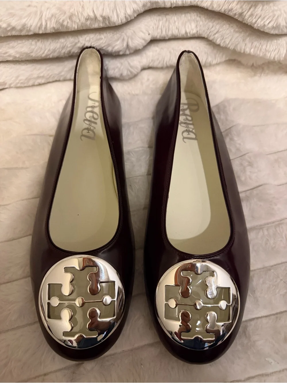 Tory Burch Deep Burgundy Logo Medallion Ballet Flats